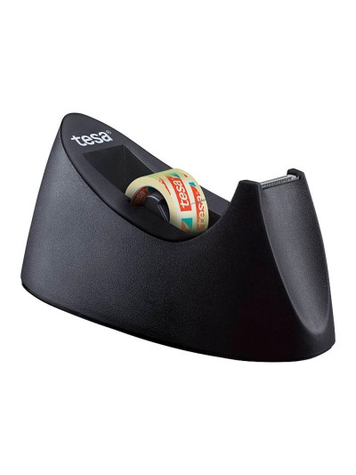 Portarrollo sobremesa tesa plastico easy cut curve negro para cinta de 33 mt x19 mm + 1 cinta tesafilm transparente