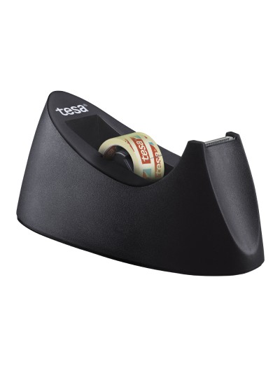 Portarrollo sobremesa tesa plastico easy cut curve negro para cinta de 33 mt x19 mm + 1 cinta tesafilm transparente