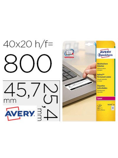 Etiqueta adhesiva resistente avery 45,7x25,4 mm permanente laser blanca caja de 800 unidades