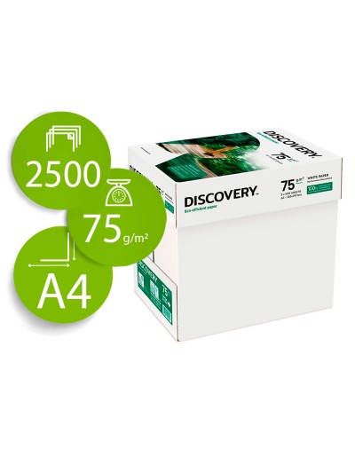 Papel fotocopiadora discovery fast pack din a4 75 gramos papel multiuso ink-jet y laser caja de 2500 hojas