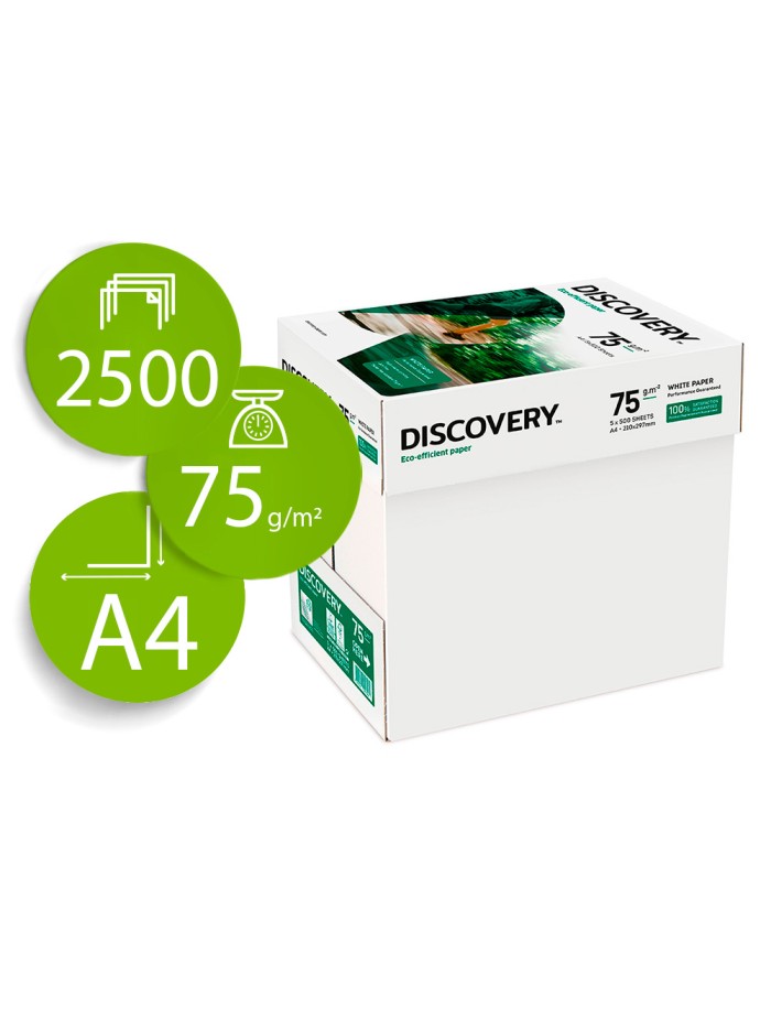 Papel fotocopiadora discovery fast pack din a4 75 gramos papel multiuso ink-jet y laser caja de 2500 hojas Papel fotocopiadora discovery fast pack din a4 75 gramos papel multiuso ink-jet y laser caja de 2500 hojas