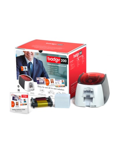 Impresora de tarjeta badgy 200 incluye cinta 100 tarjetas y programa edicion badge studio+