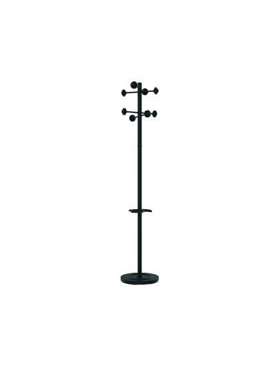 Perchero metalico unilux accueil pie 8 colgadores con paraguero y bandeja goteo negro 177x38 cm
