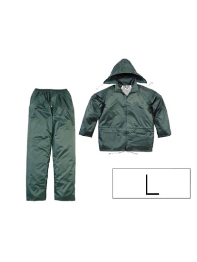 Conjunto de lluvia deltaplus 400 poliester/pvc verde talla l