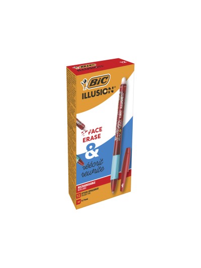 Boligrafo bic gelocity illusion borrable rojo punta de 0,7 mm