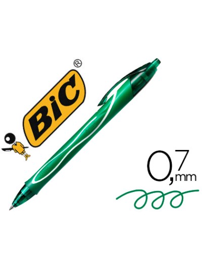 Boligrafo bic gelocity quick dry retractil tinta gel verde punta de 0,7 mm
