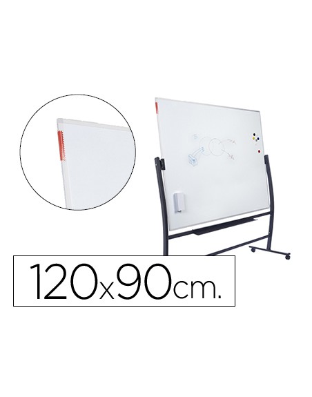 Pizarra blanca rocada vitrificada magnetica con soporte volteable doble cara 90x120 cm
