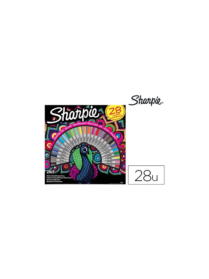 Rotulador sharpie permanente punta fina caja de 28 unidades colores surtidos Rotulador sharpie permanente punta fina caja de 28 unidades colores surtidos