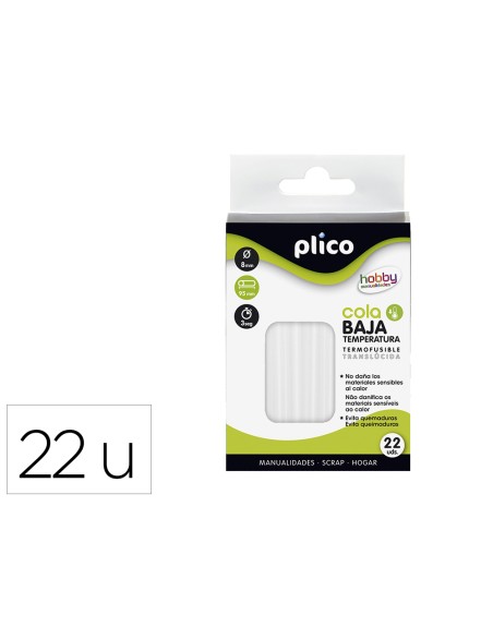 Barra termofusible plico cola baja temperatura 8 mm de diametro x 95 mm de alto blister de 22 unidades
