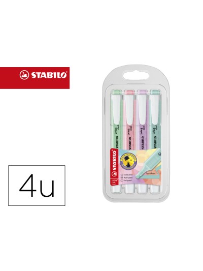 Rotulador stabilo fluorescente swing cool color pastel bolsa de 4 unidades colores surtidos