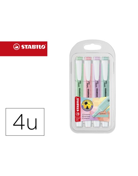Rotulador stabilo fluorescente swing cool color pastel bolsa de 4 unidades colores surtidos