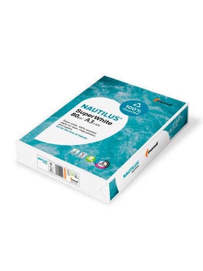 Papel fotocopiadora nautilus superwhite 100% reciclado din a3 80 gramos paquete de 500 hojas