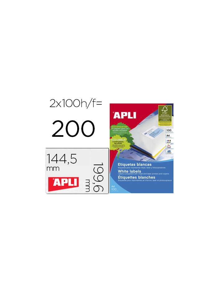 Etiqueta adhesiva apli 2423 tamaño 199,6x144,5 mm fotocopiadora laser ink-jet caja con 100 hojas din a4 Etiqueta adhesiva apli 2423 tamaño 199,6x144,5 mm fotocopiadora laser ink-jet caja con 100 hojas din a4