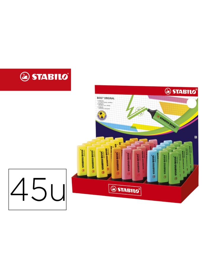 Rotulador stabilo boss fluorescente 70 expositor de 45 unidades colores surtidos Rotulador stabilo boss fluorescente 70 expositor de 45 unidades colores surtidos
