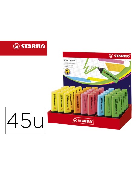 Rotulador stabilo boss fluorescente 70 expositor de 45 unidades colores surtidos