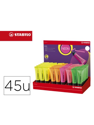 Rotulador stabilo fluorescente 72 neon expositor de 45 unidades colores surtidos