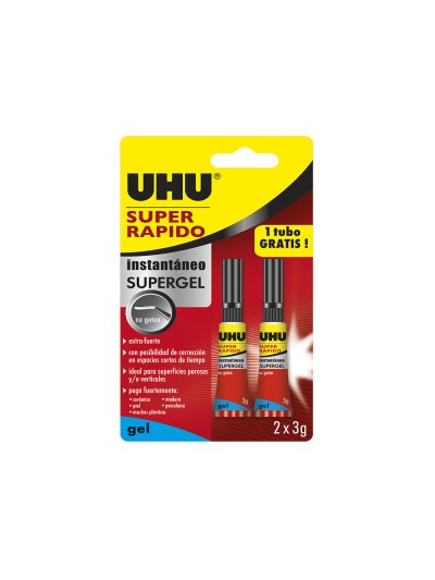 Pegamento uhu instantaneo gel 3 gr + 3 gr gratis