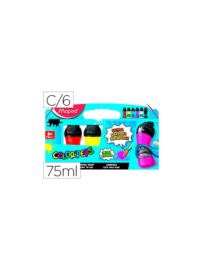 Tempera maped color peps ultra lavable caja de 6 colores surtidos primarios 75 ml Tempera maped color peps ultra lavable caja de 6 colores surtidos primarios 75 ml