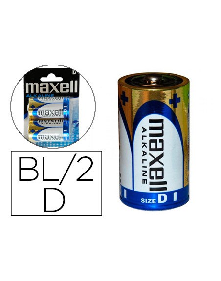 Pila maxell alcalina 1.5v tipo d lr20 blister de 2 unidades
