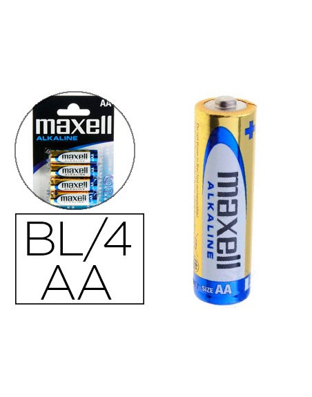 Pila maxell alcalina 1.5 v tipo aa lr06 blister de 4 unidades