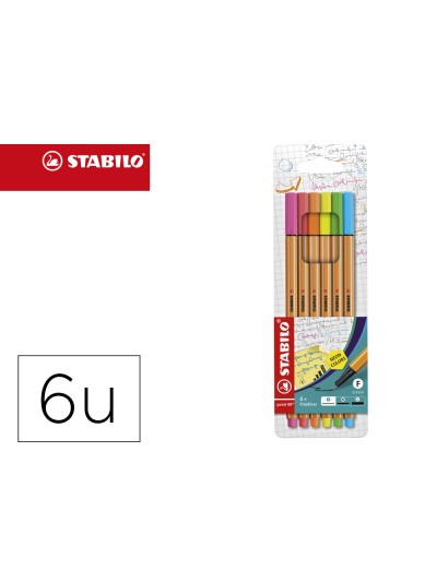 Rotulador stabilo punta de fibra point 88 blister 6 colores surtidos neon