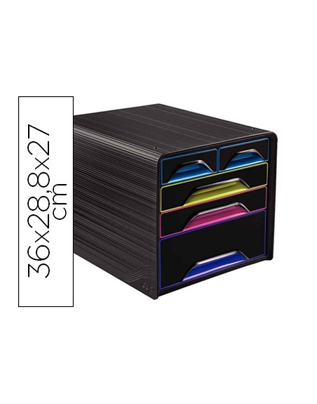 Fichero cajones de sobremesa cep 5 cajones mixtos negro/multicolor 360x288x270 mm