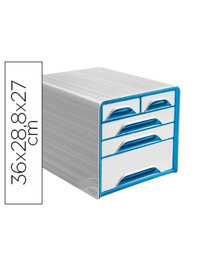 Fichero cajones de sobremesa cep 5 cajones mixtos blanco/azul 360x288x270 mm