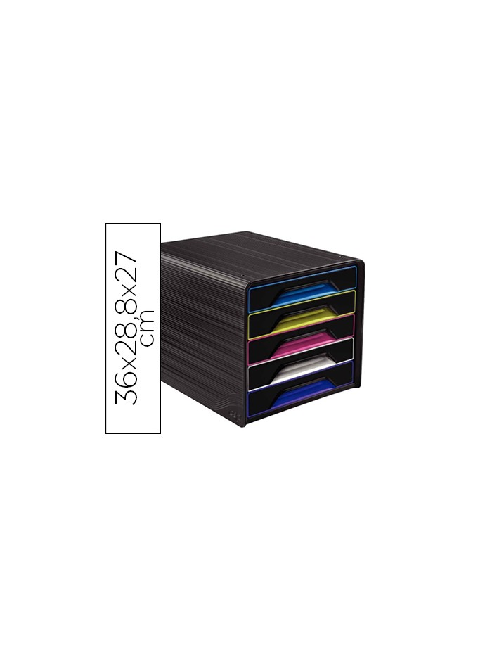 Fichero cajones de sobremesa cep 5 cajones negro/multicolor 360x288x270 mm Fichero cajones de sobremesa cep 5 cajones negro/multicolor 360x288x270 mm