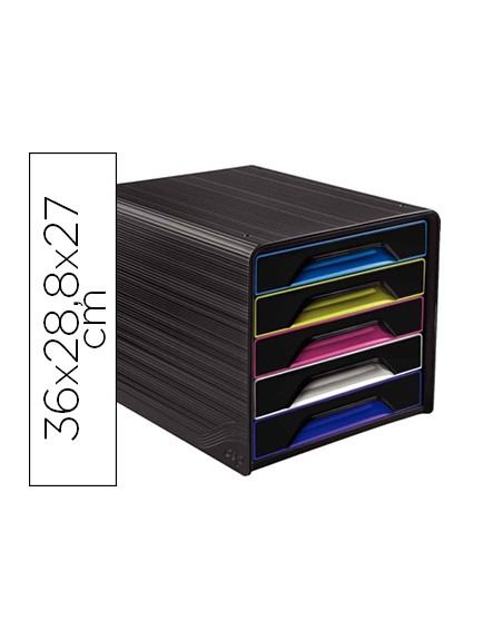 Fichero cajones de sobremesa cep 5 cajones negro/multicolor 360x288x270 mm