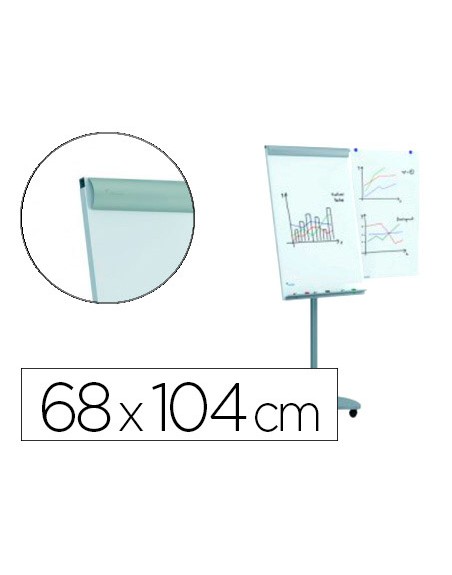 Pizarra blanca rocada para conferencias metalica lacada magnetica con ruedas 68x104 cm incluye 2 brazos laterales