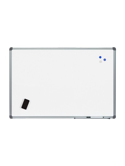 Pizarra blanca rocada acero vitrificado magnetico marco aluminio y cantoneras pvc 240x120 cm incluye bandeja