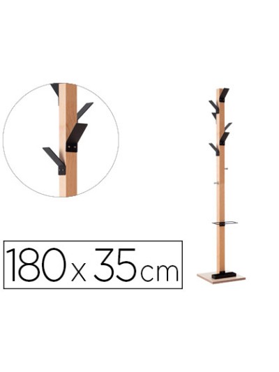 Perchero madera paperflow haya 8 colgadores con paraguero negro altura 180 cm