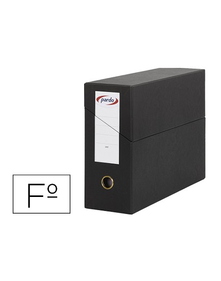 Caja transferencia pardo folio forrado extra doble lomo 80 mm estuche interior con tarjetero negra