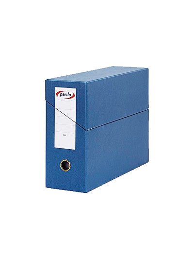 Caja transferencia pardo folio forrado extra doble lomo 80 mm estuche interior con tarjetero azul