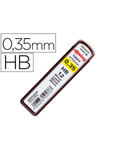 Minas rotring grafito 0,35 mm hb estuche de 12 minas