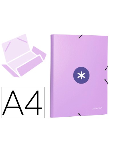 Carpeta antartik gomas a4 3 solapas carton forrado color lavanda