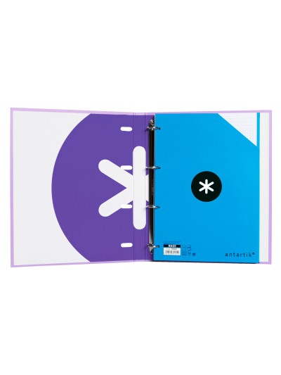 Carpeta con recambio antartik a4 cuadro 5mm forrada 4 anillas 25mm redondas color lavanda