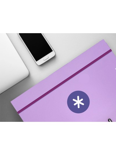 Carpeta con recambio antartik a4 cuadro 5mm forrada 4 anillas 25mm redondas color lavanda