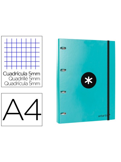 Carpeta con recambio antartik a4 cuadro 5mm forrada 4 anillas 25mm redondas color menta
