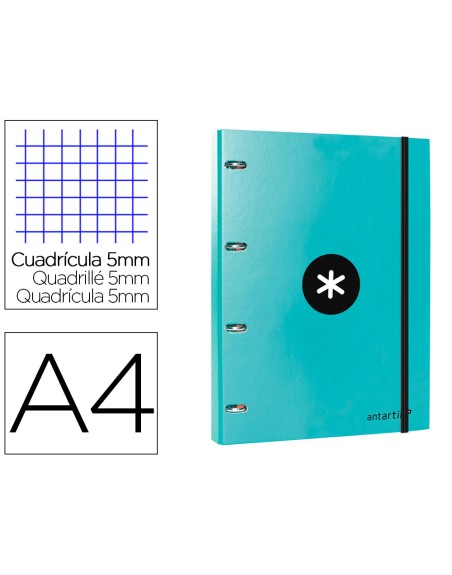 Carpeta con recambio antartik a4 cuadro 5mm forrada 4 anillas 25mm redondas color menta