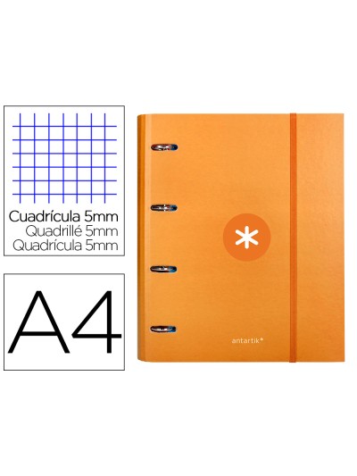 Carpeta con recambio antartik a4 cuadro 5mm forrada 4 anillas 40mm redondas con solapa color mostaza