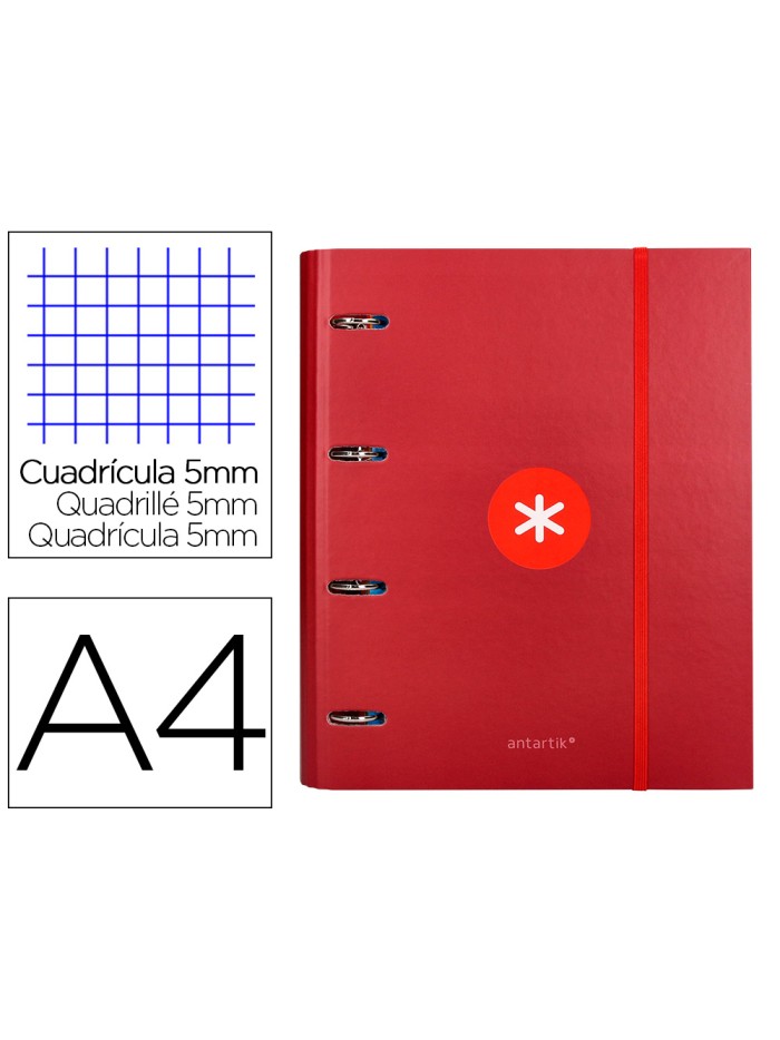 Carpeta con recambio antartik a4 cuadro 5mm forrada 4 anillas 40mm redondas con solapa color frambuesa Carpeta con recambio antartik a4 cuadro 5mm forrada 4 anillas 40mm redondas con solapa color frambuesa