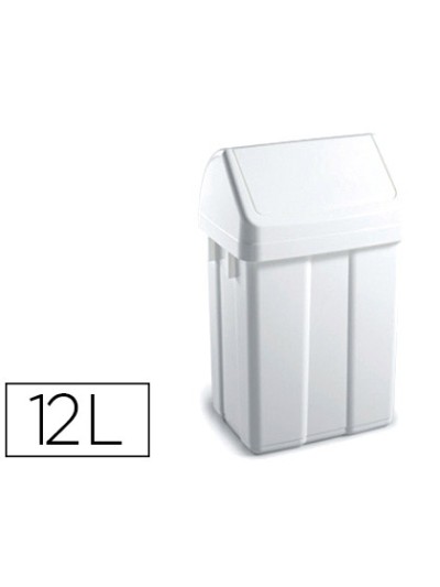 Papelera contenedor tts plastico con tapadera max 12 litros blanca 400x230x200 mm