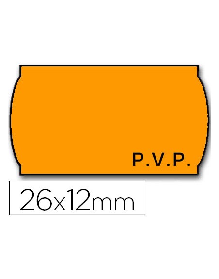 Etiquetas meto onduladas 26x12 mm pvp naranja fluor adh.2 rollo 1500 etiquetas para etiquetadora tovel