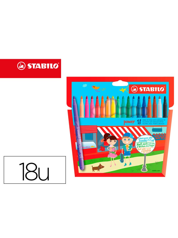 Rotulador escolar stabilo powe r caja de 18 unidades colores surtidos Rotulador escolar stabilo powe r caja de 18 unidades colores surtidos
