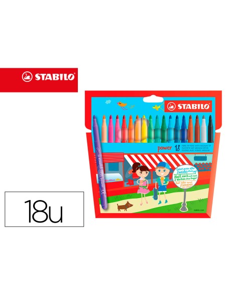 Rotulador escolar stabilo powe r caja de 18 unidades colores surtidos