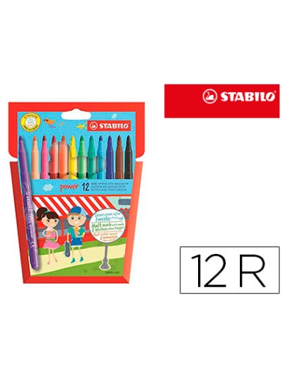 Rotulador stabilo power caja de 12 unidades colores surtidos
