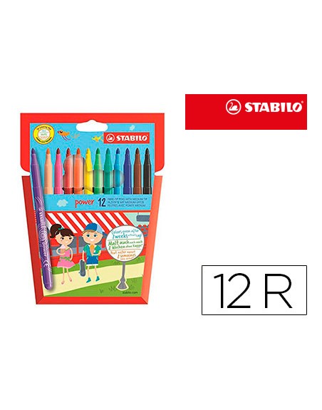 Rotulador stabilo power caja de 12 unidades colores surtidos