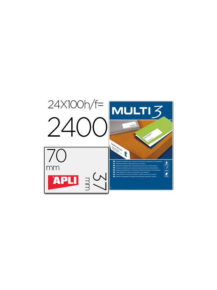 Etiqueta adhesiva multi 3 apli 70x37 mm fotocopiadora laser ink-jet caja con 100 hojas din a4 Etiqueta adhesiva multi 3 apli 70x37 mm fotocopiadora laser ink-jet caja con 100 hojas din a4