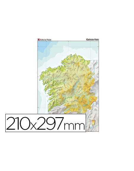 Mapa mudo color din a4 galicia fisico